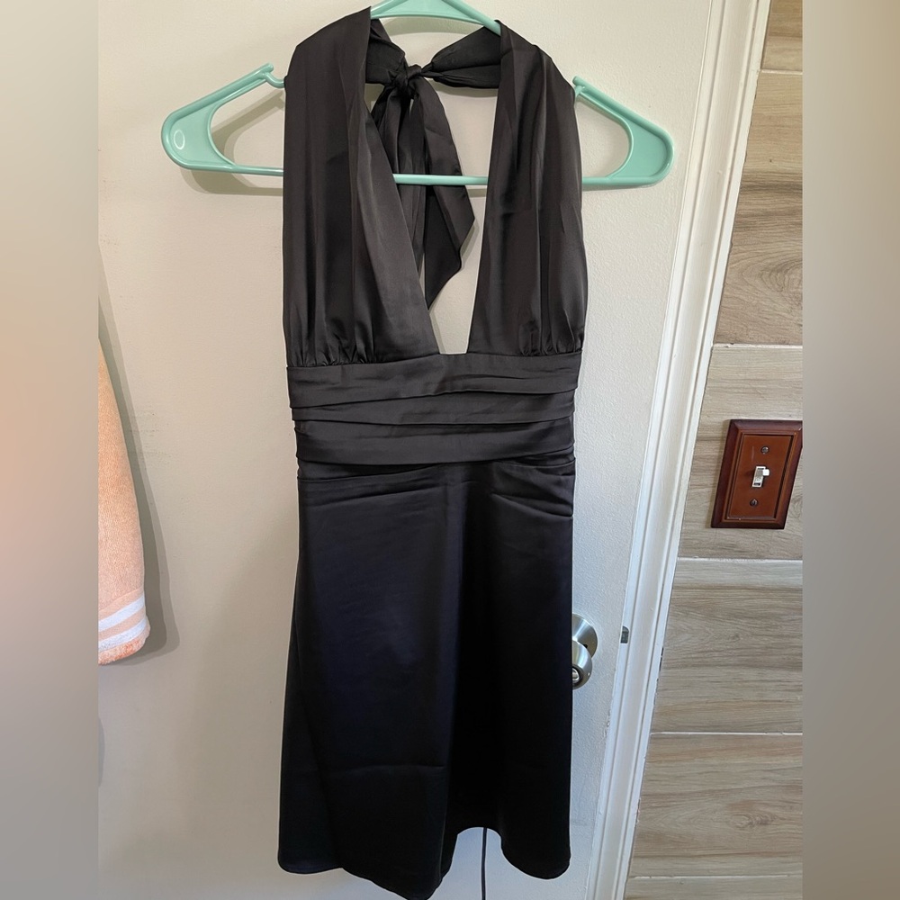 Forever 21 backless halter neck black satin dress